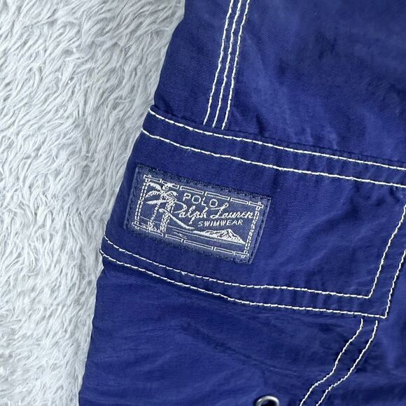 Polo Ralph Lauren Mens Swim Trunks Navy Red Drawstring Lined Shorts Size M Beach - Picture 11 of 12
